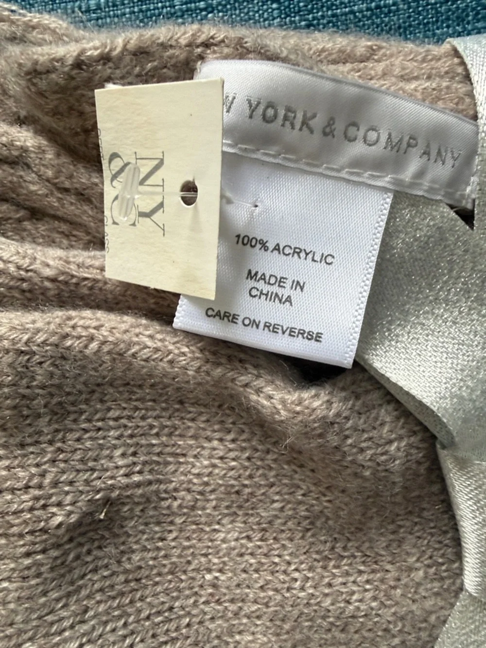 New York & Company Taupe Knit Scarf and Glove Set